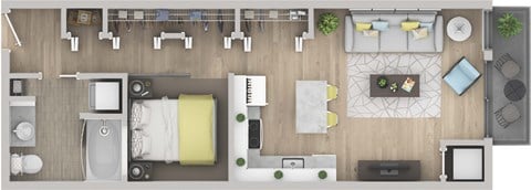 Floor plan for 1 bed, 1 bath, 600 sqft